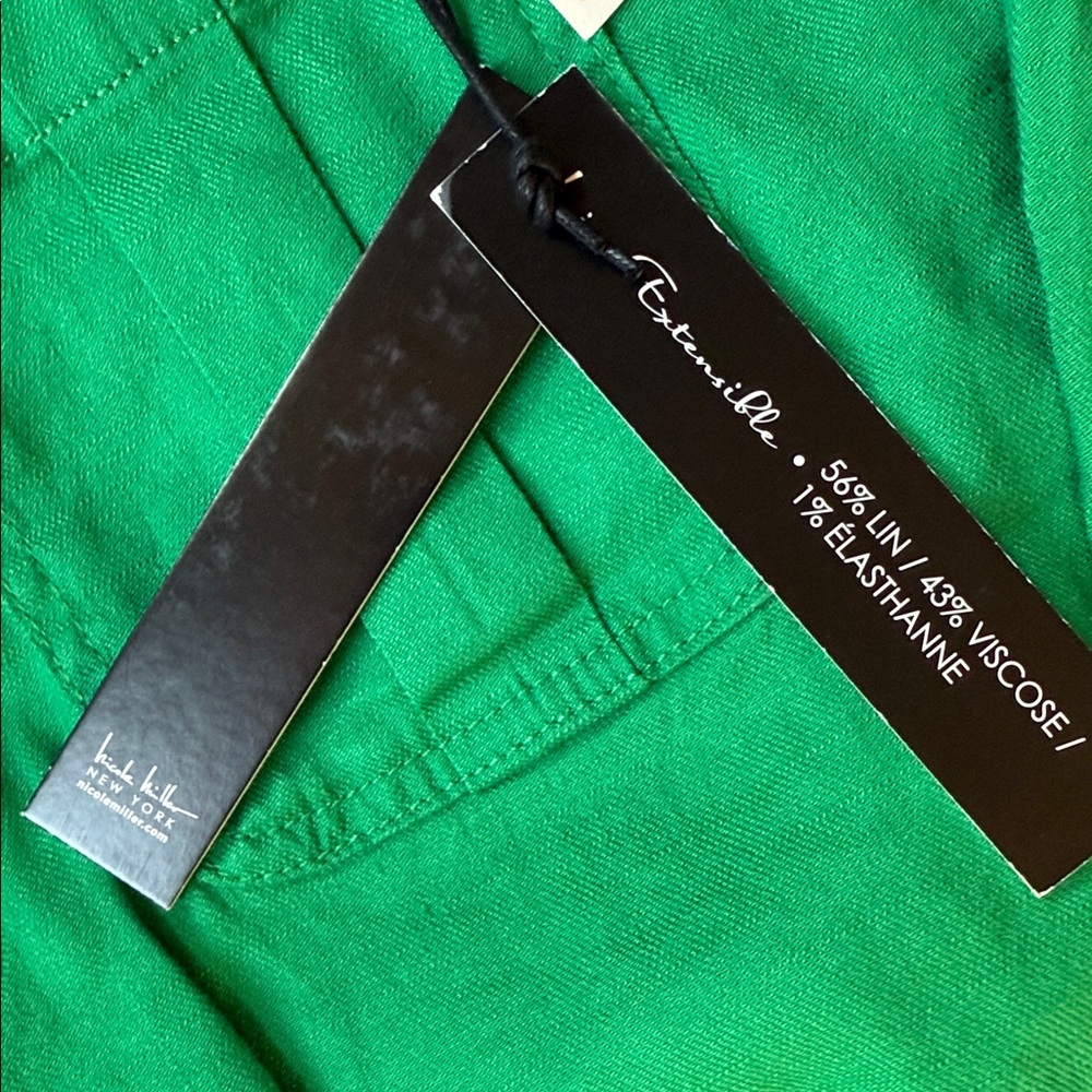 NWT Nicole Miller Green Linen Pants - Picture 4 of 7